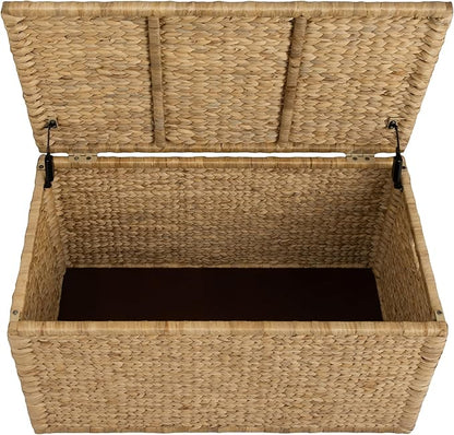 eHemco Water Hyacinth Blanket Storage Trunk, 2 Safety Hinges, Wicker Decorative - Image 4