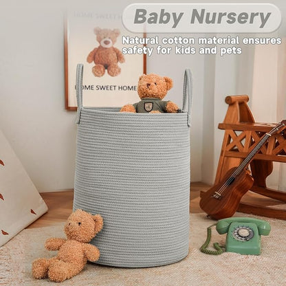 Large Woven Laundry Basket Hamper, 60L Cotton Rope Storage Bin - Image 2