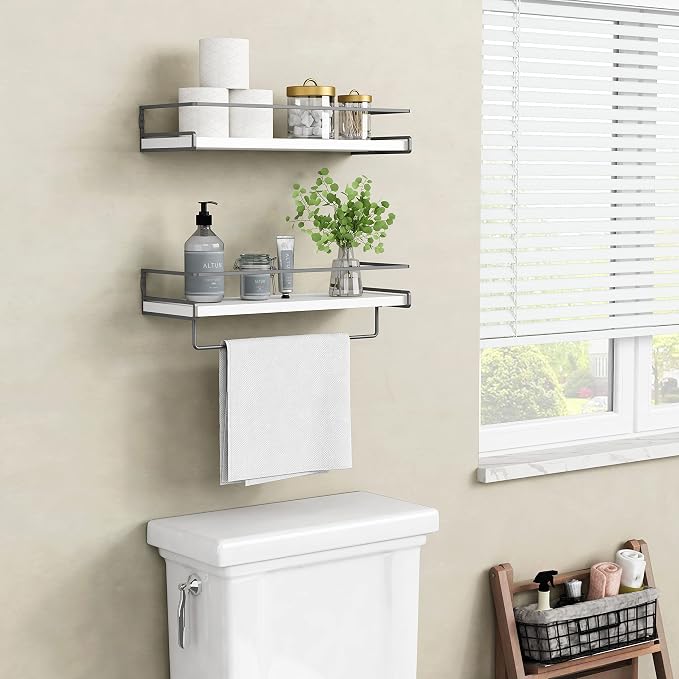 Forbena White Floating Shelves for Bathroom Organizer Over Toilet, Bathroom - Image 2