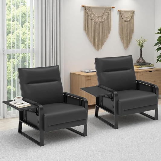 Upholstered Accent Chairs Set of 2, Modern Faux Leather Sofa Chairs by Tbillionnext
