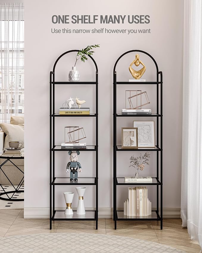 Hzuaneri Bookcase Bookshelf, Tempered Glass Bookshelves | Slim Shelving Unit - Image 3
