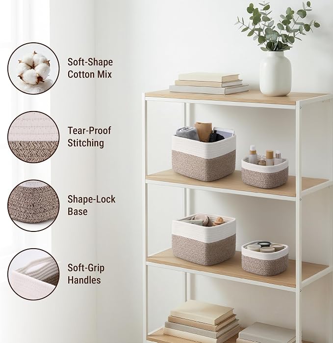 5-Pack Storage Cubes Woven Rope Baskets, 2 Sizes Organizer Bins | Ideal - Image 3