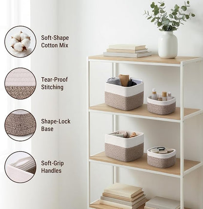 5-Pack Storage Cubes Woven Rope Baskets, 2 Sizes Organizer Bins | Ideal - Image 3