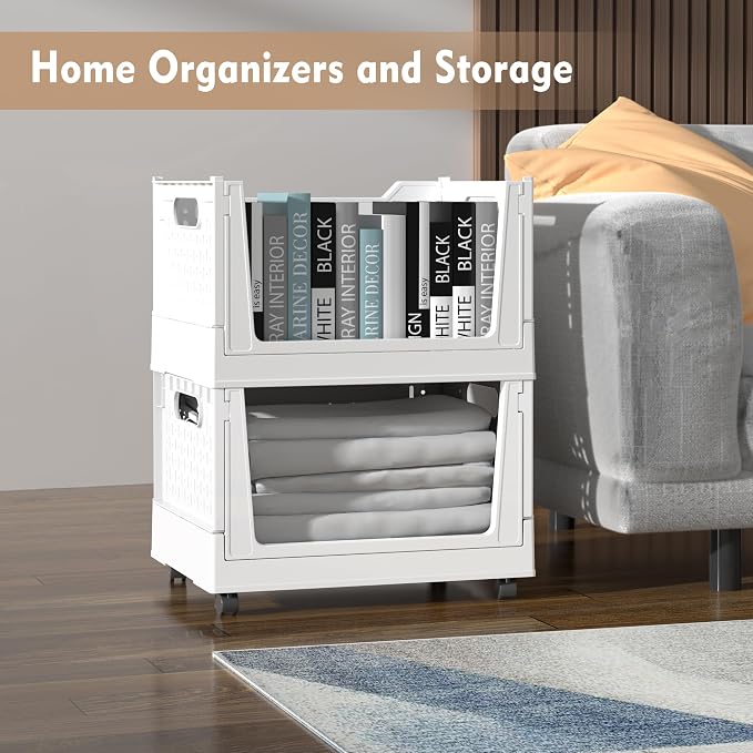 Stackable Plastic Storage Basket, 3 Pack Foldable Closet Organizers and Storage - Image 4