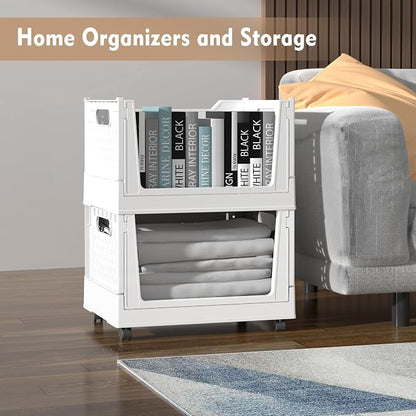 Stackable Plastic Storage Basket, 3 Pack Foldable Closet Organizers and Storage - Image 4