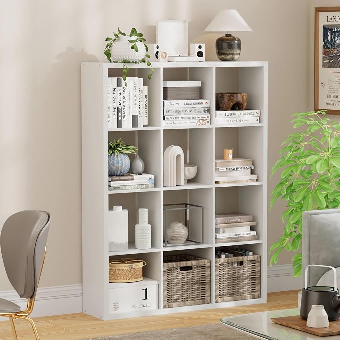 12-Cube Storage Organizer, Wooden Cube Shelf Bookcase by JPIZISO