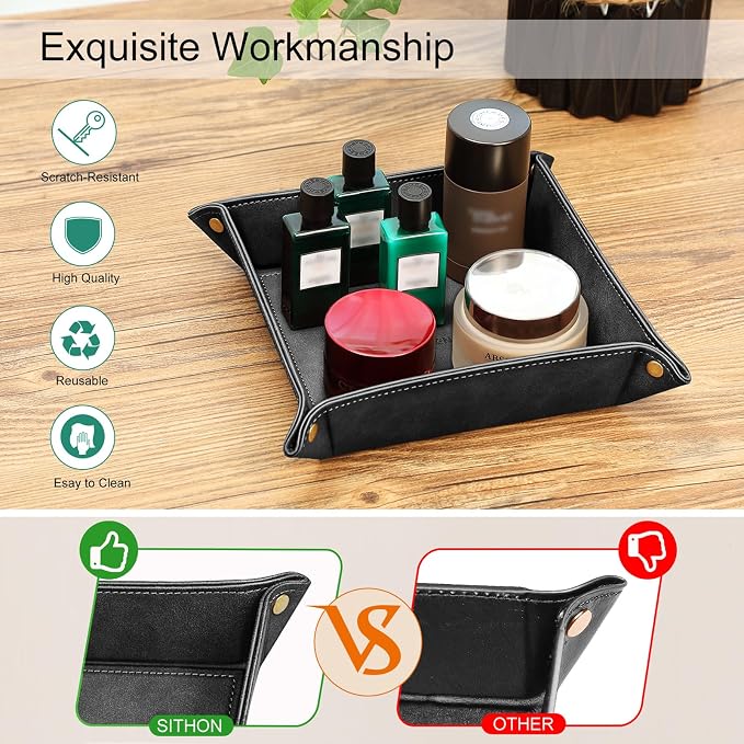 SITHON Valet Tray Desktop Storage Organizer – Premium PU Leather Catchall - Image 4