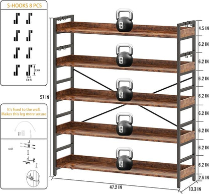 HCHQHS 5 Tier Bookshelf, Adjustable Industrial Bookcase, Vertical Tall Book - Image 3