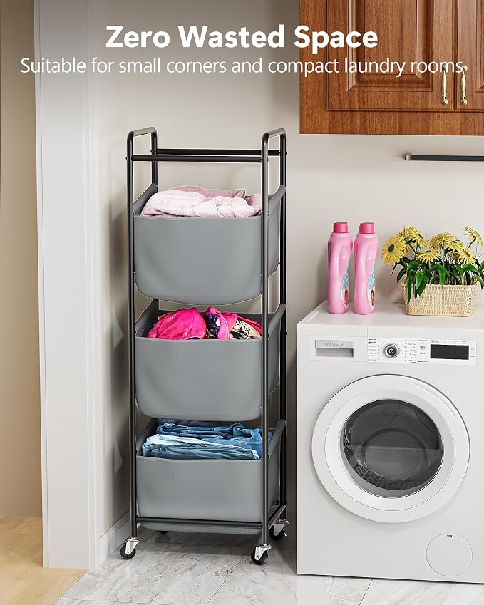 3 Section Laundry Sorter with Removable Bags, 120L Rolling Vertical Laundry - Image 4