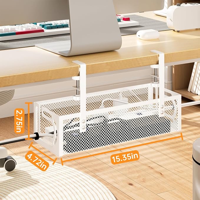 Under Desk Cable Management Tray, 15.7'' No Drill Steel Desk Cable Organizers - Image 7