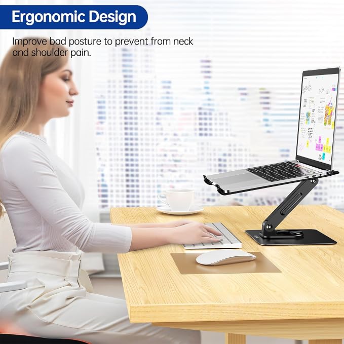 BESIGN LS12 Laptop Stand with 360° Rotating Base, Ergonomic Adjustable Notebook - Image 4