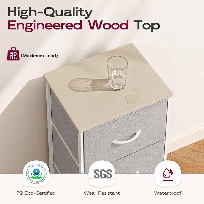 WLIVE Small Dresser Nightstand for Bedroom, 3 Drawers, Light Grey | 3 roomy - Image 8