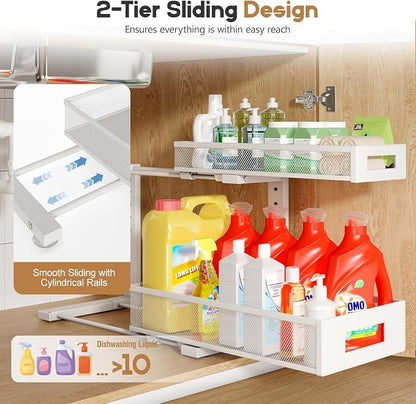 2 Pack 17IN Depth Under Sink Storage Organizer, Large 2-Tier Elegant Mesh Pull - Image 4