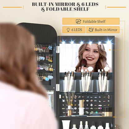 Vlsrka 47.2" LED Mirror Jewelry Cabinet, Wall/Door Mounted Full Length Mirror - Image 4