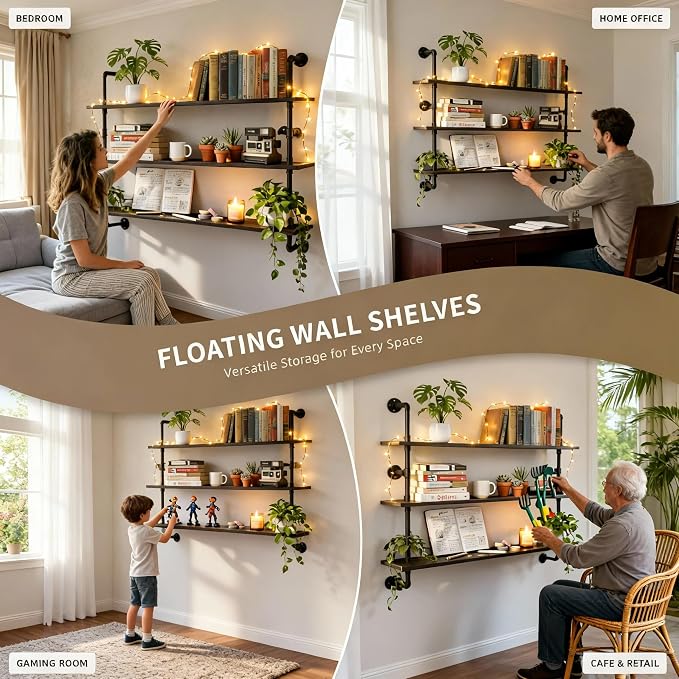 HDDFER Industrial Pipe Shelving Rustic Black Wall Shelves - Image 6