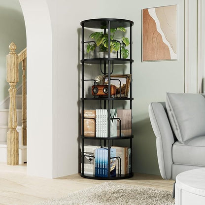 Flycity 4 Tier Rotating Bookshelf, 360° Corner Bookshelf Tower, Round Revolving - Image 4