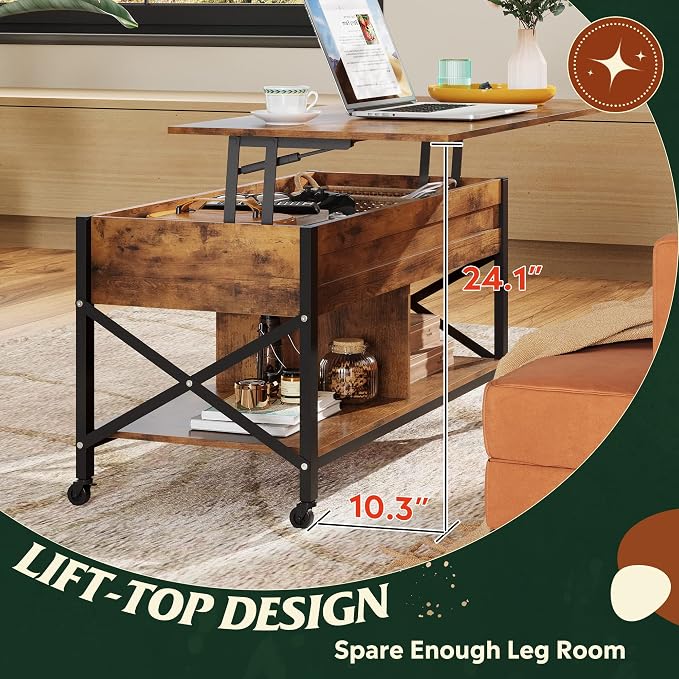 WLIVE Coffee Table, 41.3" Lift Top Coffee Table - Image 5