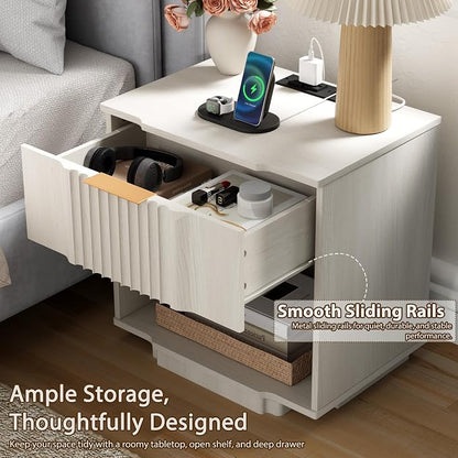 Yechen Fluted Nightstand with 20W Fast Charging Station - Image 4