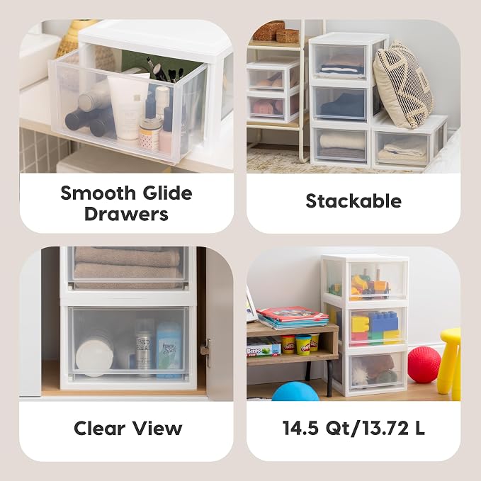 IRIS USA 14.5 Qt. Plastic Drawer Storage Organizer Stacking Drawers, Stackable - Image 6