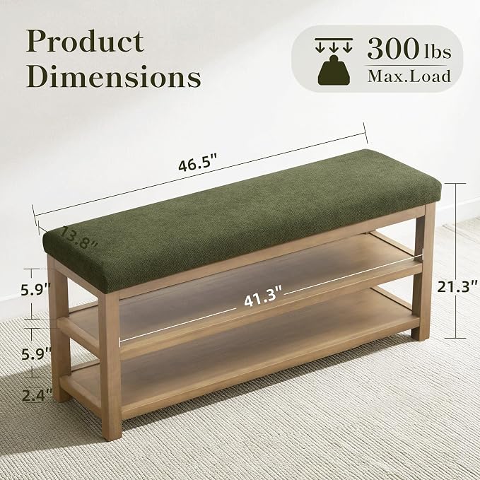 Zihanhome Shoe Rack Bench with Cushion, 2 Tier Solid Wood Storage Bench - Image 2