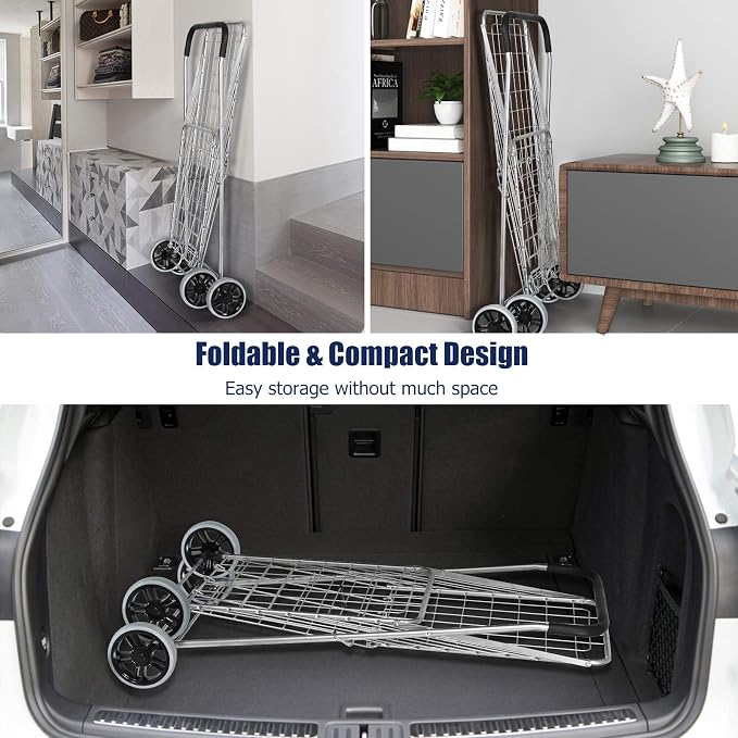 Goplus Shopping Carts for Groceries, Heavy Duty Folding Shopping Cart - Image 5