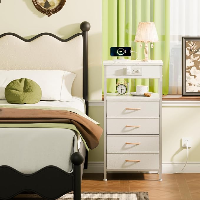 Furnulem White Nightstand with Charging Station, 4 Drawers Bedside Table | 33.3 - Image 2