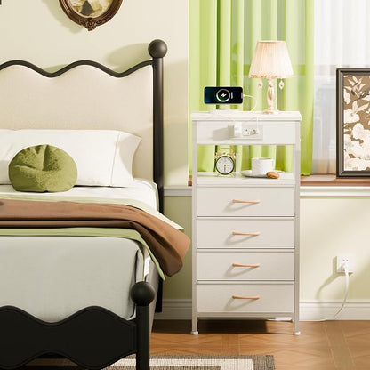 Furnulem White Nightstand with Charging Station, 4 Drawers Bedside Table | 33.3 - Image 2
