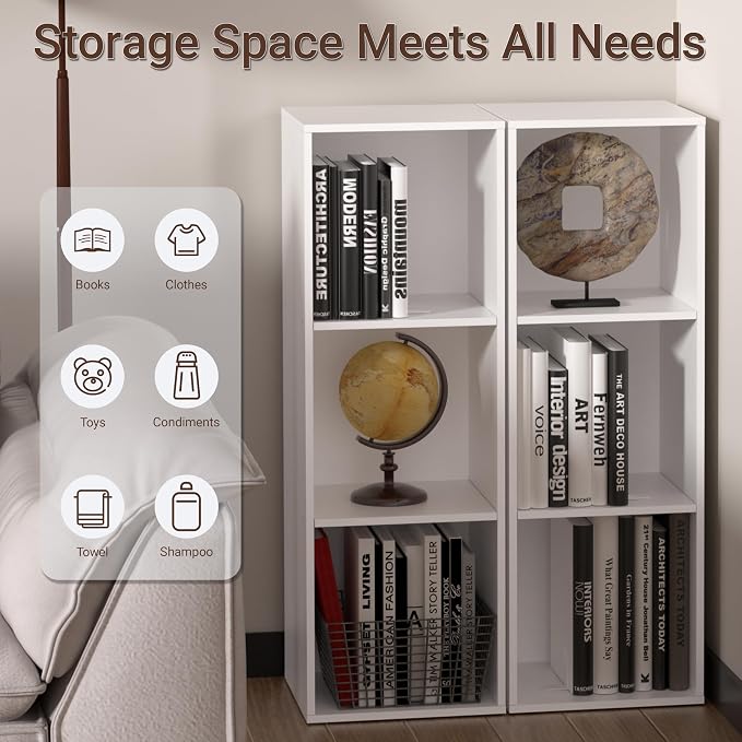 3 Cube Storage Organizer White, 3 Cube Shelf Freestanding Open Cubby, 3 Tier - Image 5