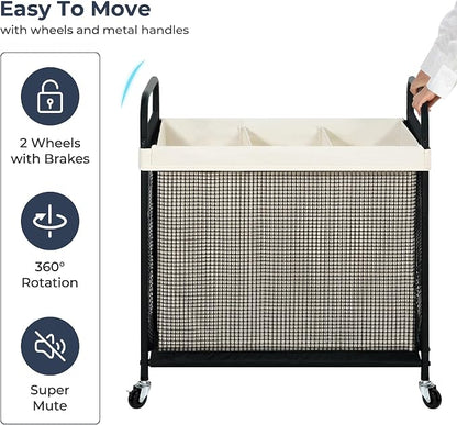 STO STO Laundry Hamper 3 Section, 120L Rolling Laundry Sorter Cart - Image 7