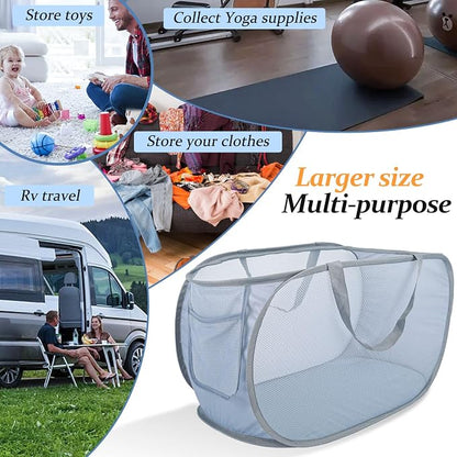 Extra Large Mesh Pop Up Laundry Hamper 2 Pack, 100L Foldable Laundry Baskets - Image 5