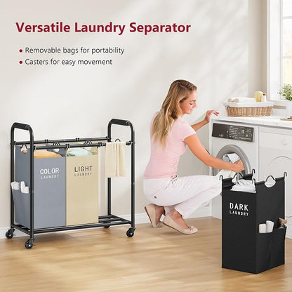 Tajsoon 3 Bag Laundry Sorter Cart, Laundry Hamper Sorter Basket - Image 2