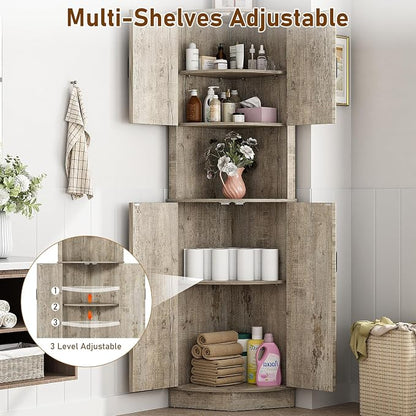 68" Tall Farmhouse Corner Cabinet, Dining Room Storage Cabinet - Image 3