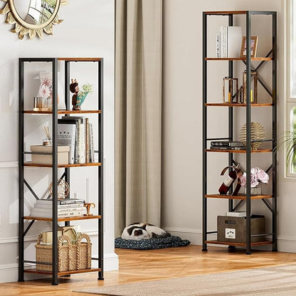 Furologee 6 Tier Bookshelf, Tall Narrow Bookcase, Rustic Brown | 59.6'' Tall - Image 2