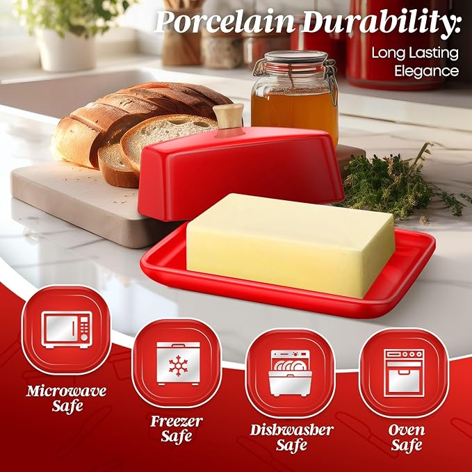 Flexzion Ceramic Red European Butter Dish - Image 6