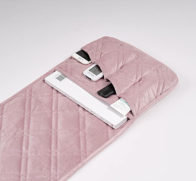 Brilliant Sunshine Pink Velvet Couch Sofa Armrest 5 Pockets Organizer, Slip - Image 6