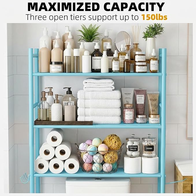 GloTika 3-Tier Over Toilet Storage, 150lb Capacity, Carbon Steel, Freestanding - Image 5