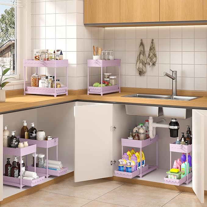 3 Pack Under Sink Organizers, 2-Tier Multi-Use Kitchen and Bathroom Organizers - Image 3