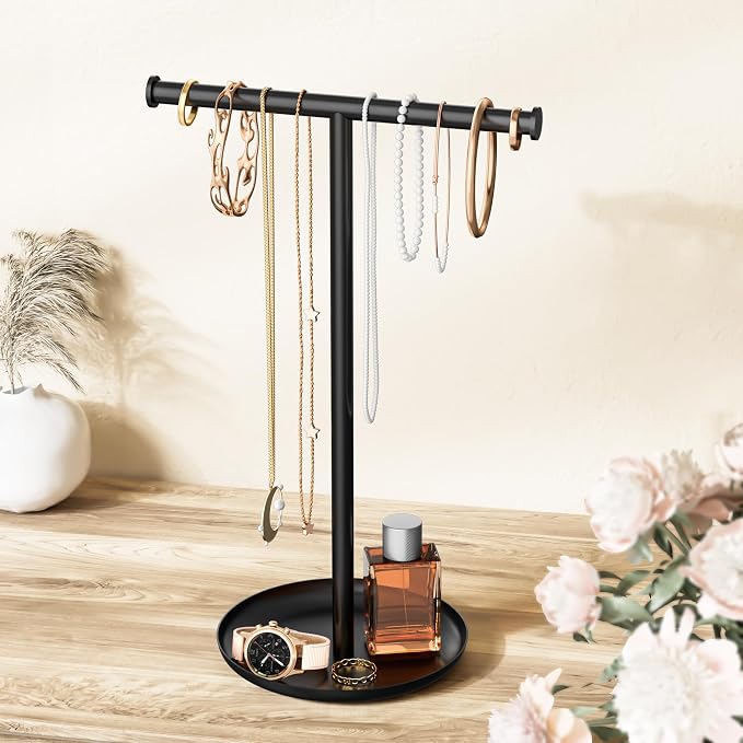 Necklace Organizer Stand with Storage Tray by Jasopaco