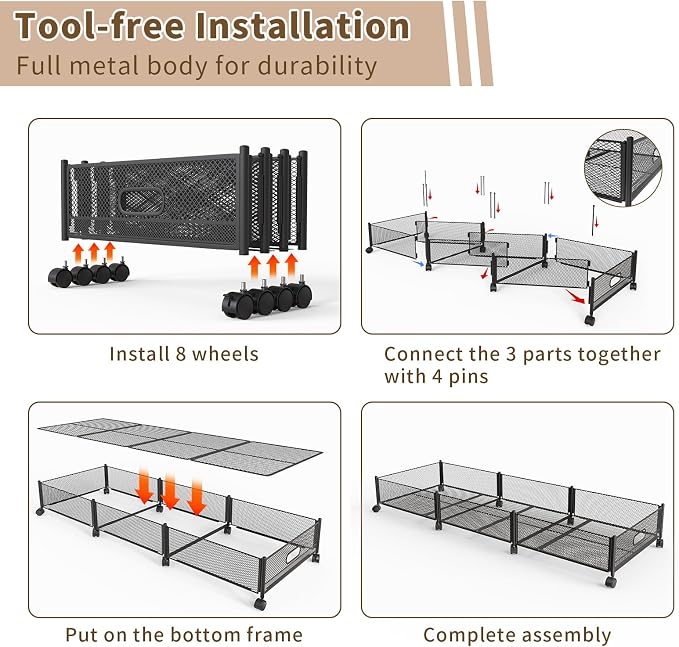 47.2'' Long Under Bed Storage on Wheels, 57.6L Large Capacity Rolling Under the - Image 8