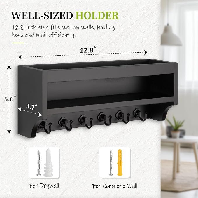 Nekon Key Holder Wall Mount, 12.8" W x 5.6" H x 3.7" D Wall Mounted Key and - Image 6