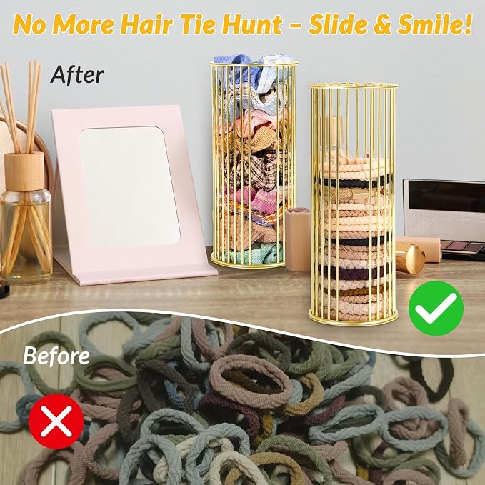 Gold Metal Hair Ties Holder Organizer – Stylish Scrunchie Stand - Image 2