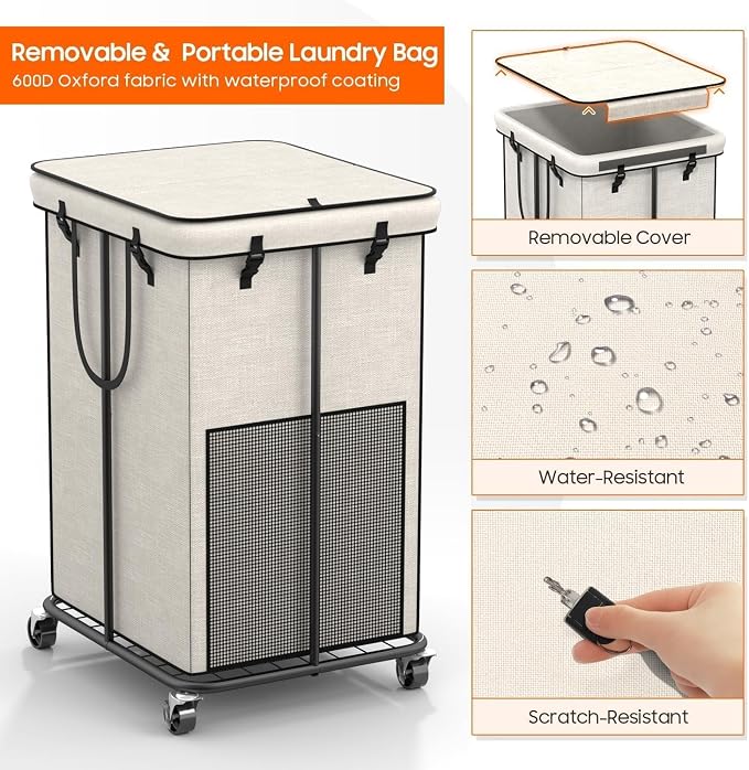 160L Laundry Hamper with Lid, Rolling Laundry Basket with Wheels, Large & Tall - Image 4