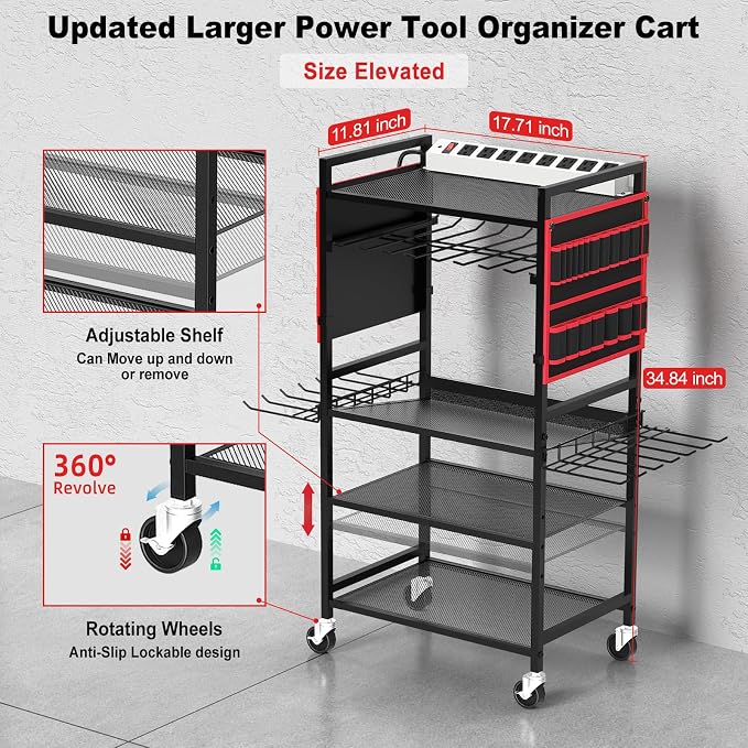 JUNNUJ Garage Large Power Tool Organizer Cart - Image 5
