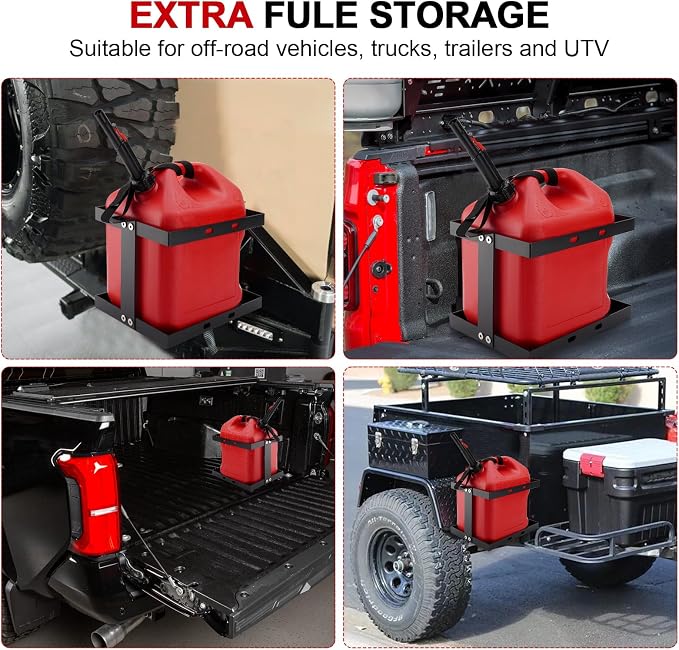 5 Gallon Gas Can Holder with Securing Strap, Cold-forged Steel Fuel Tank - Image 6