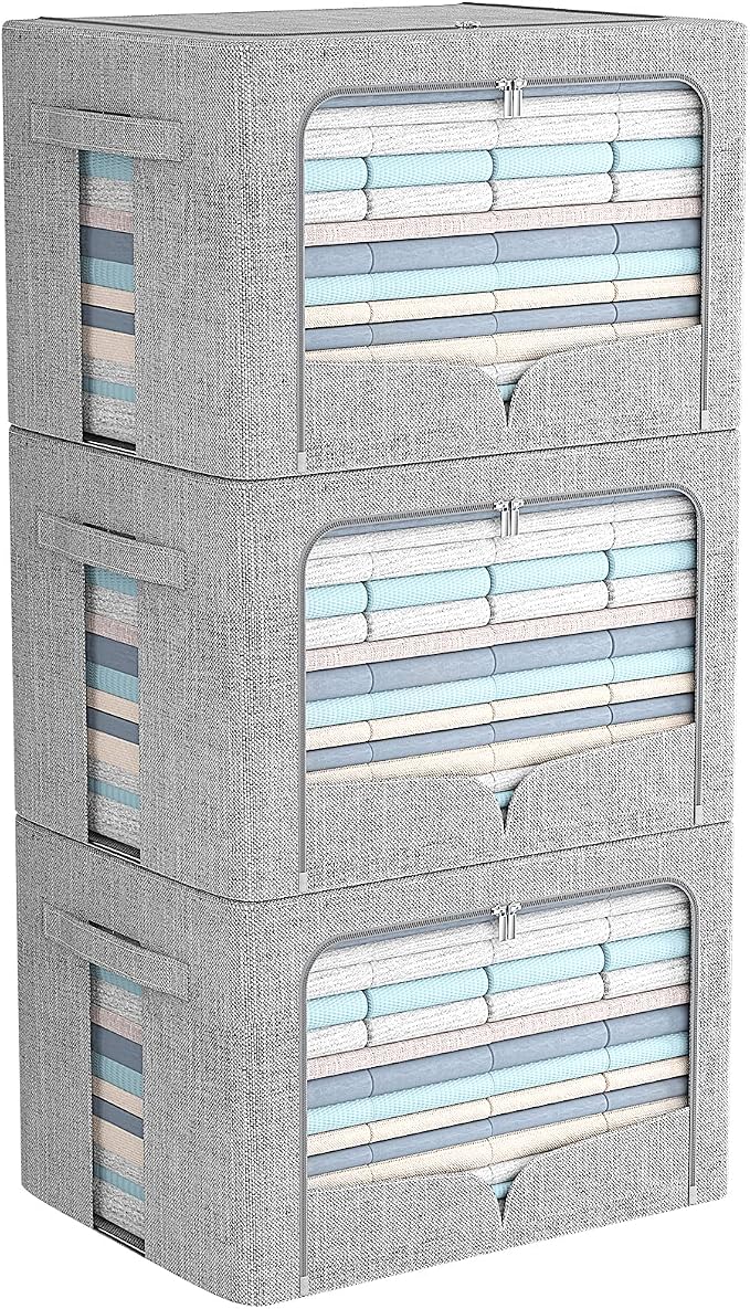 FHSQX 3 Pack Clothes Storage Bins Foldable Metal Frame Storage Box Stackable by FHSQX