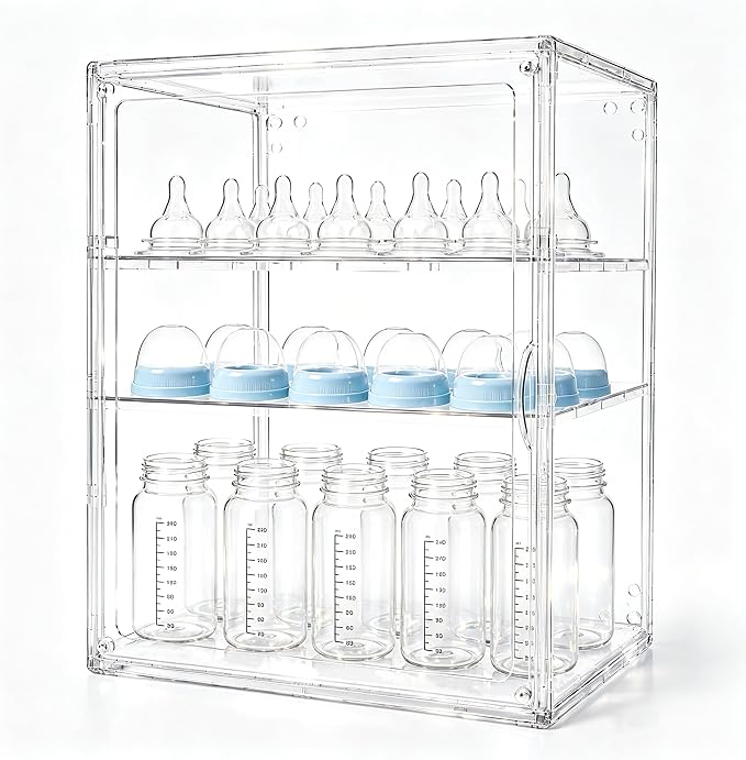 Baby Bottle Organizer，3-Tier Transparent Adjustable Baby Bottle Storage Cabinet by Unknown