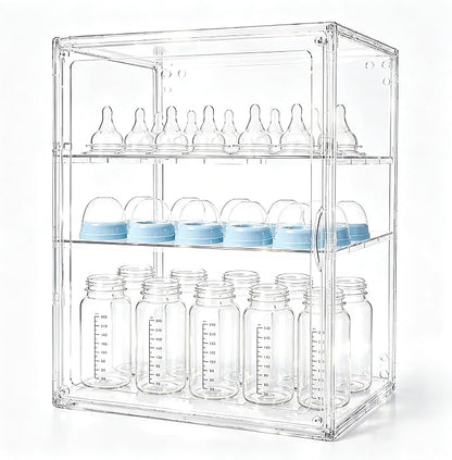 Baby Bottle Organizer，3-Tier Transparent Adjustable Baby Bottle Storage Cabinet by Unknown