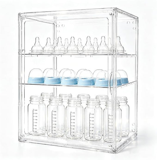 Baby Bottle Organizer，3-Tier Transparent Adjustable Baby Bottle Storage Cabinet by Unknown