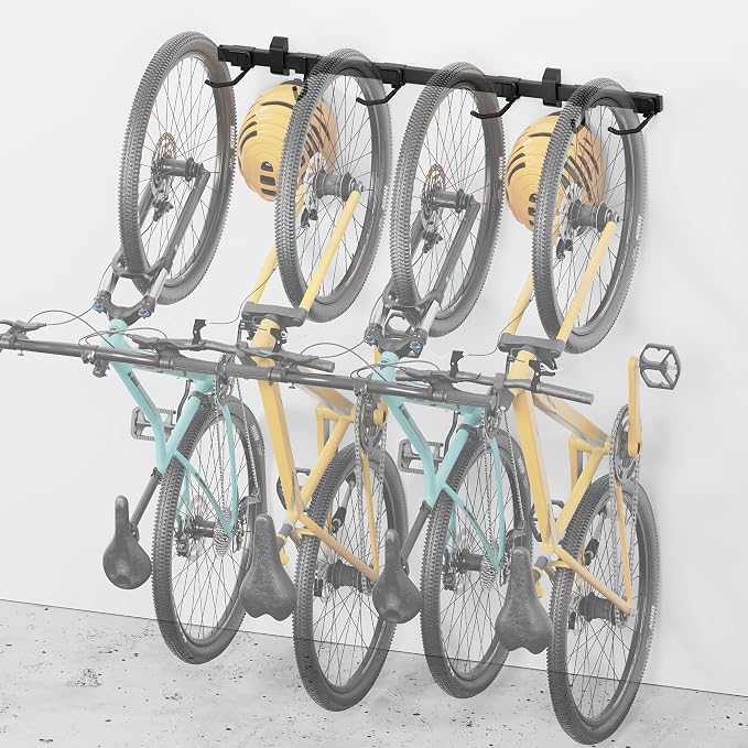 monTEK Enhanced Bike Storage Rack, Adjustable 4-Bike and 2-Helmet Hangers by monTEK