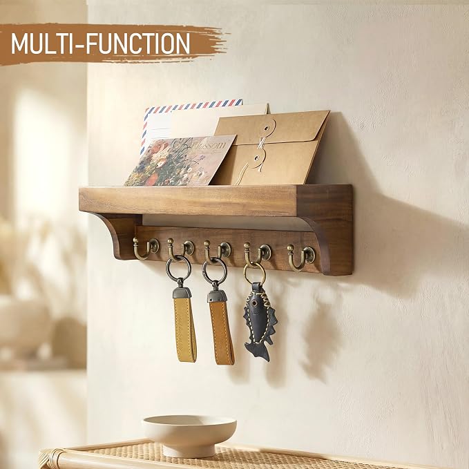 Rebee Vision Acacia Wood Farmhouse Key Holder Wall Mount - Image 3